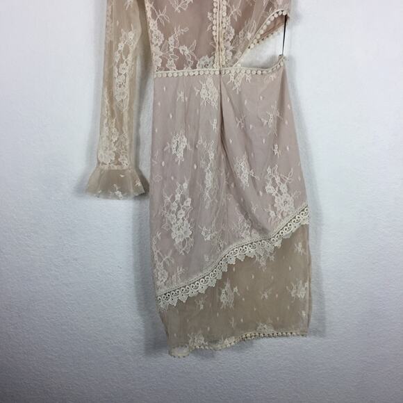 Revolve NBD Karina Cream Lace Cut Out One Sleeve Cocktail Dress Small NWT Bridal - Picture 8 of 15